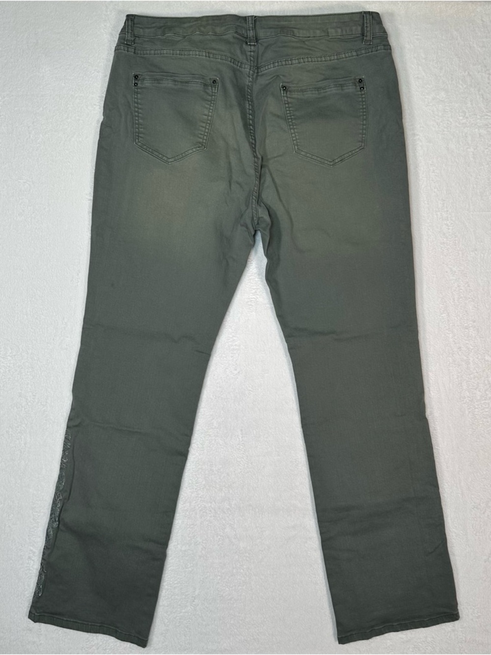 Soft Surroundings Shoreline‎ Embroidered Pants 14 Olive Green Bohemian Luxe - Picture 11 of 12